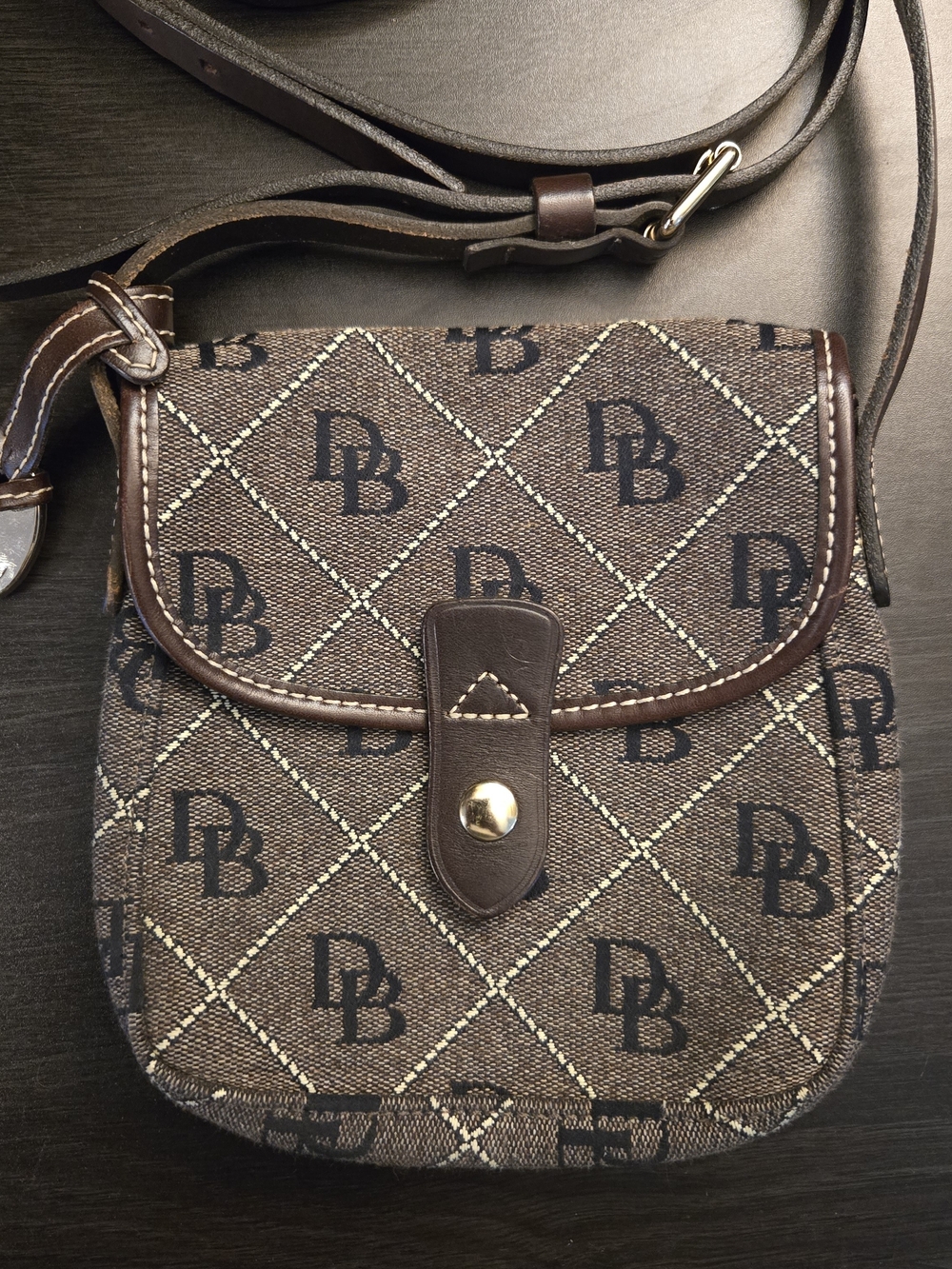 Dooney & Bourke Small Monogram Jacquard Crossbody Bag Navy X Brown